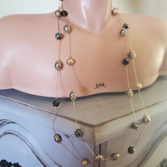 Charming Charlie Minimalist Rhinestone Station Satellite Metal Long Necklace - Picture 3 of 4